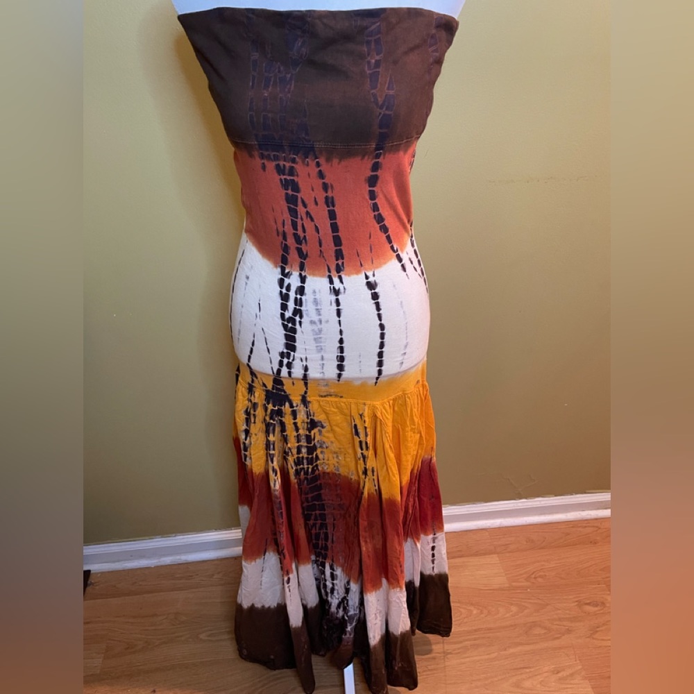 BABA BO HO Tie Dye Maxi Peasant Dress - M